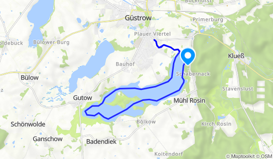 Kartenausschnitt Wanderer-Bootsverleih am Inselsee in Güstrow